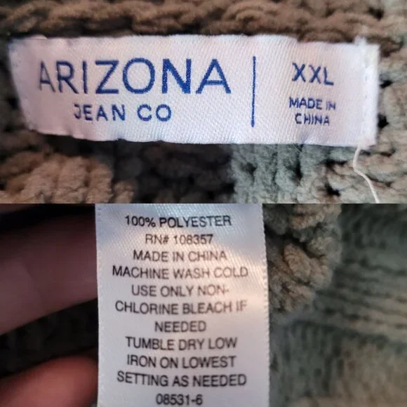 Arizona Jean Chunky Cable Knit Cropped Sweater‎ Sz XXL Olive Green Diamond Boho - Picture 3 of 9